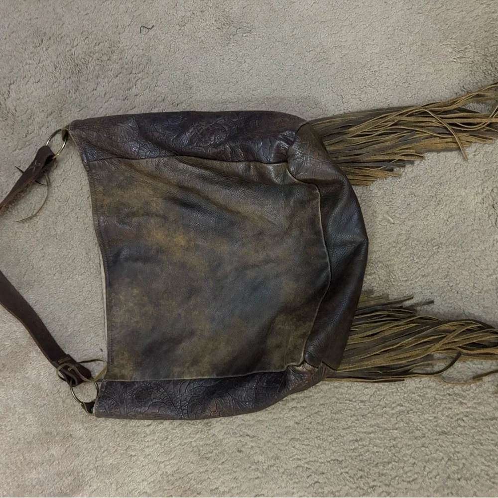 Brown Fringe Leather Shoulder Bag - Picture 3 of 3